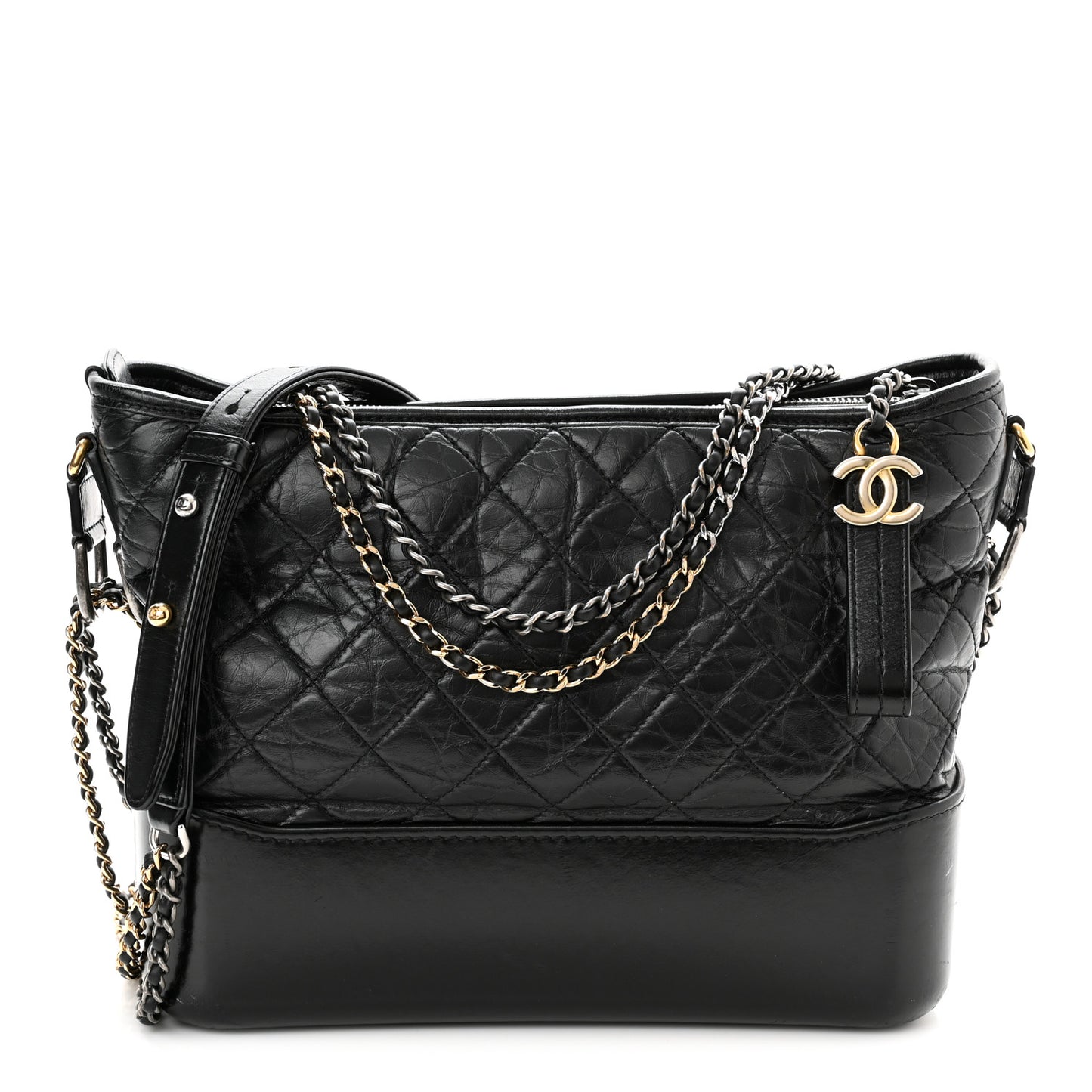 Aged Calfskin Quilted Medium Gabrielle Hobo Black