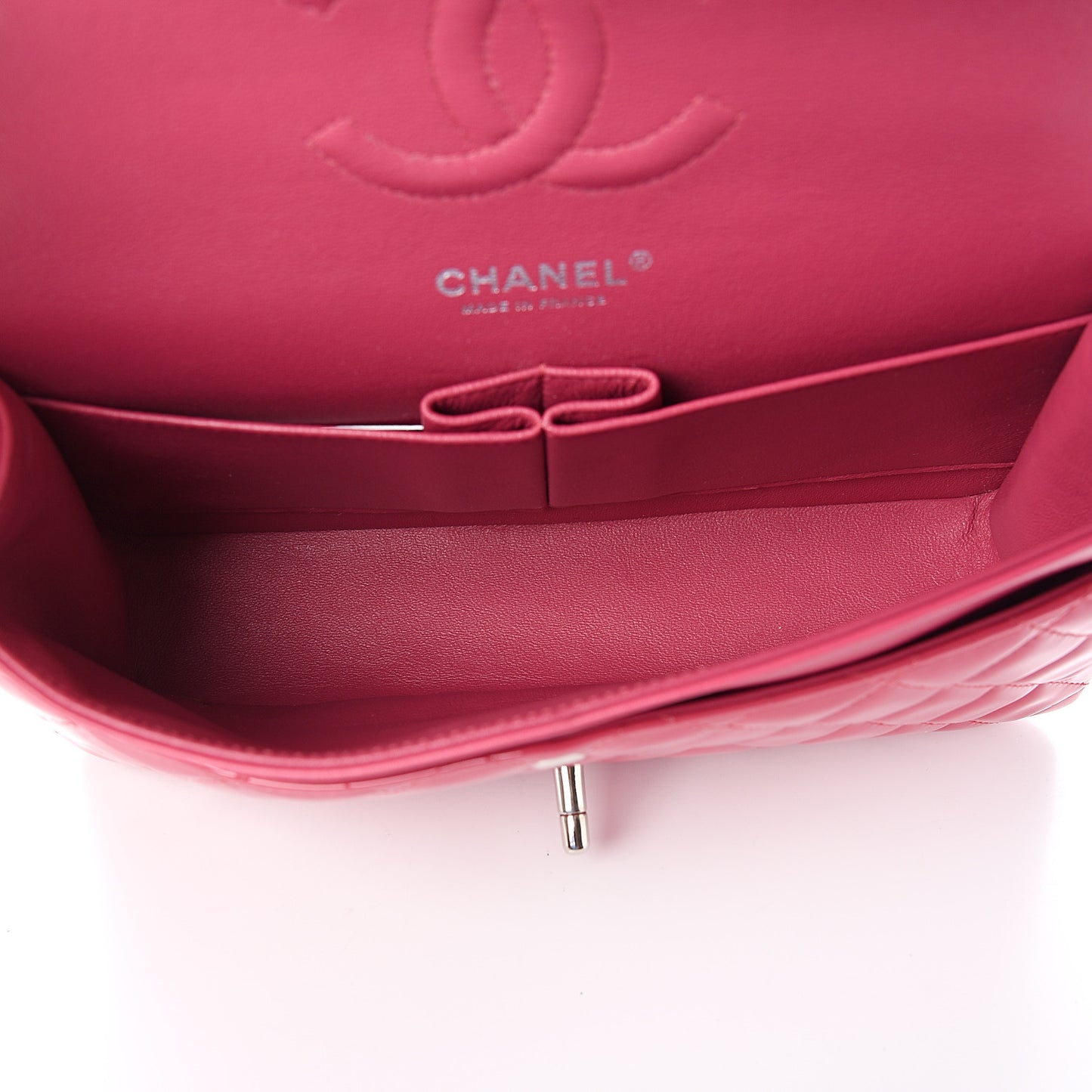 Patent Quilted Medium Double Flap Fuchsia