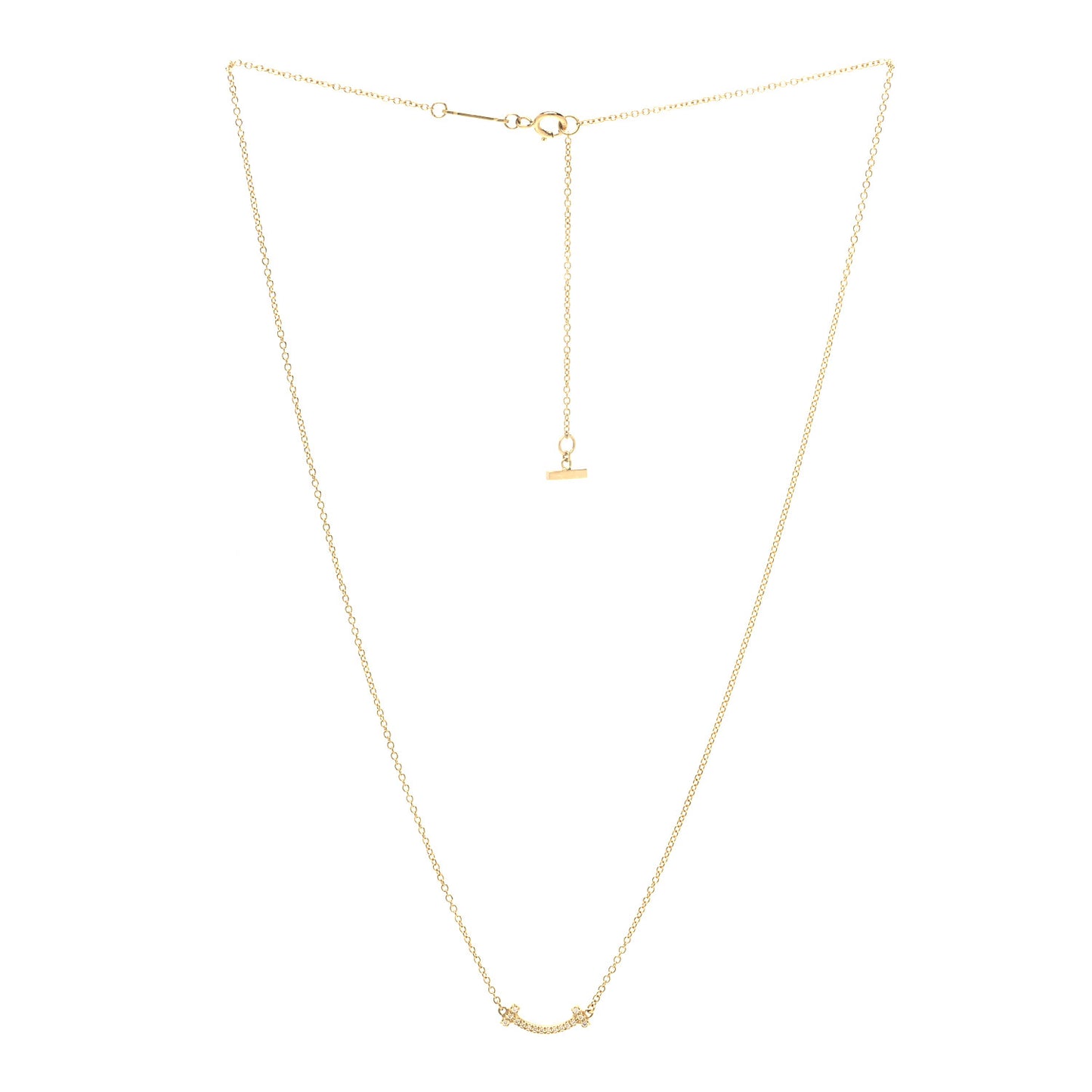 18K Yellow Gold Diamond Mini T Smile Pendant Necklace