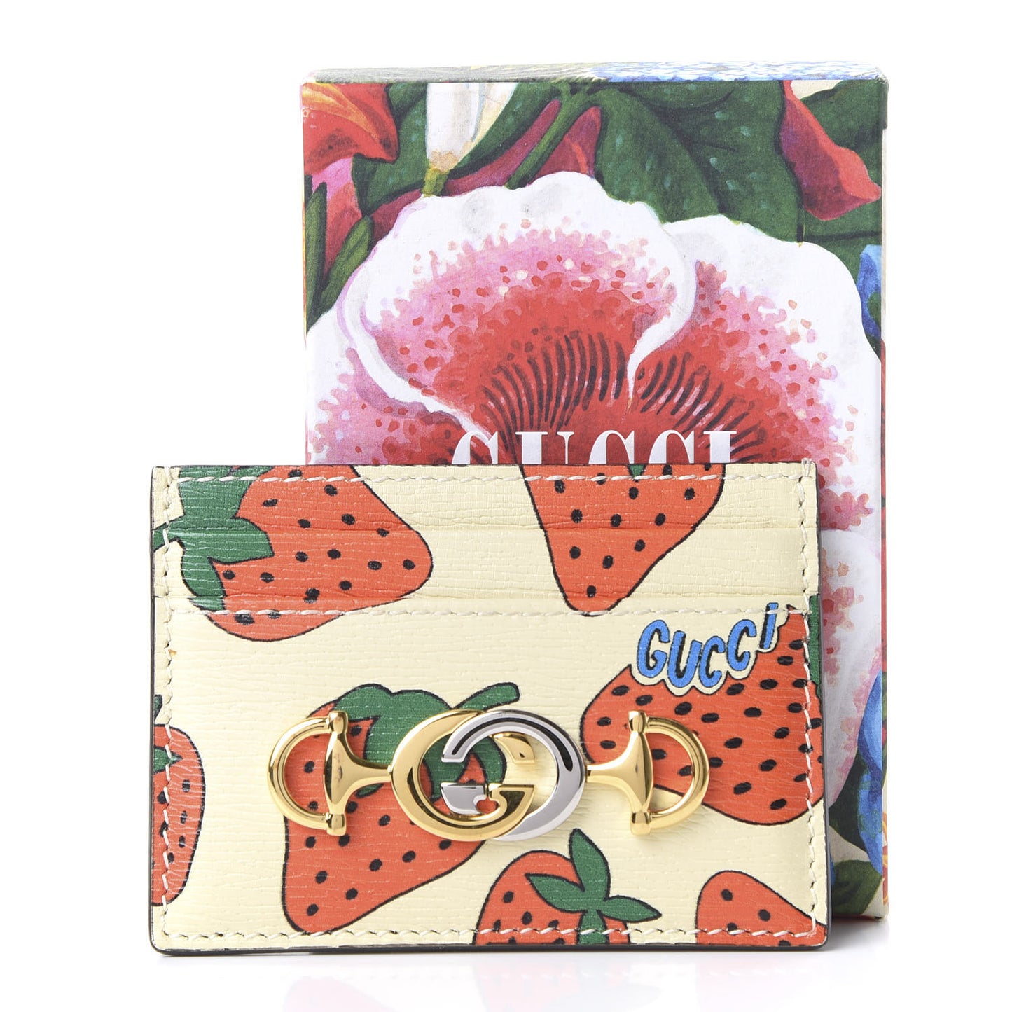 Calfskin Strawberry Print Zumi Case Case Ivory Red