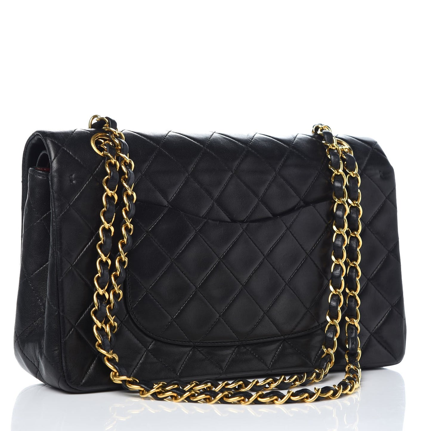 Lambskin Quilted Medium Double Flap Black