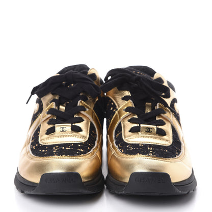 Chanel Suede Tweed CC Sneakers 41 Black Gold 2 of 6