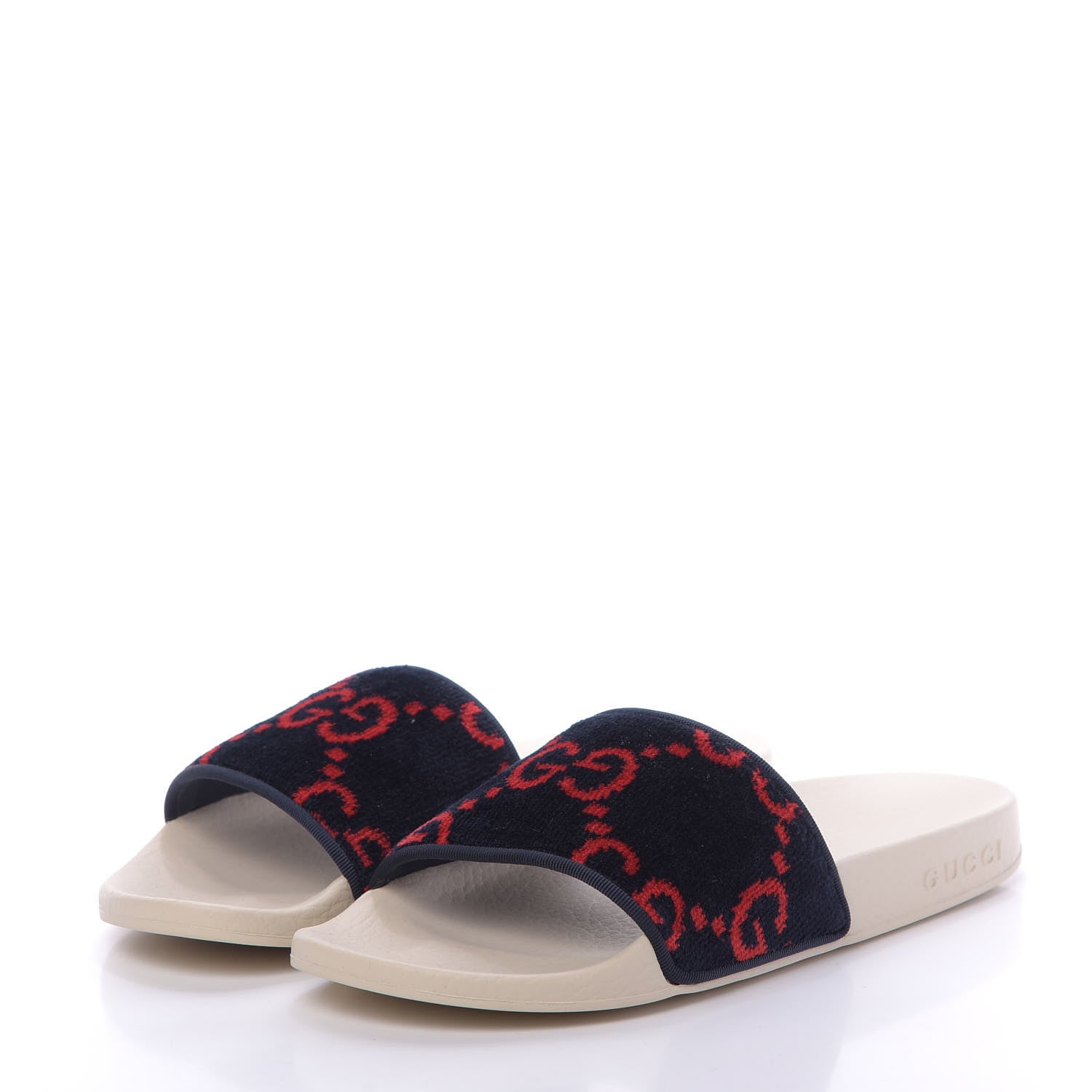 Gucci Terry Cloth GG Monogram Slide Sandals 37 Blue Red 3 of 8