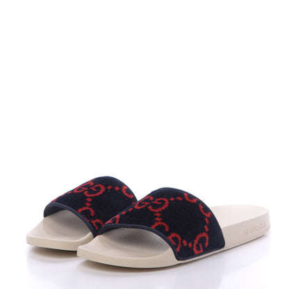 Gucci Terry Cloth GG Monogram Slide Sandals 37 Blue Red 3 of 8