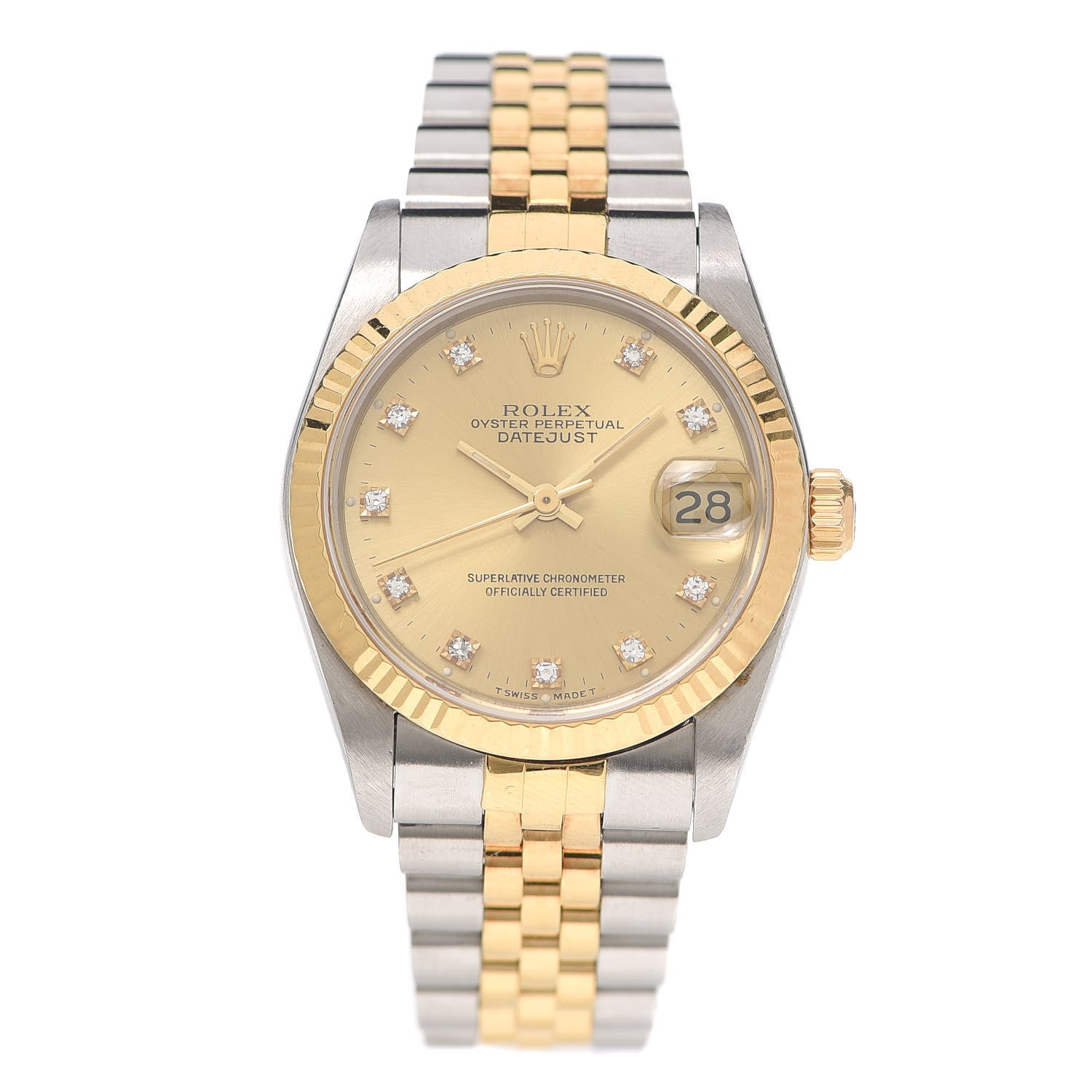 Rolex Stainless Steel 18K Yellow Gold Diamond 31mm Oyster Perpetual Datejust Watch Champagne 68273 1 of 5