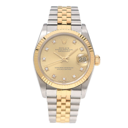 Rolex Stainless Steel 18K Yellow Gold Diamond 31mm Oyster Perpetual Datejust Watch Champagne 68273 1 of 5