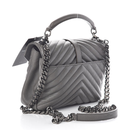 Saint Laurent Sheepskin Matelasse Chevron Monogram Medium College Bag Light Coal 3 of 9