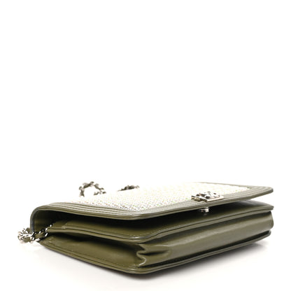 Chanel Calfskin Crystal Studded Boy Wallet On Chain WOC Khaki 4 of 12