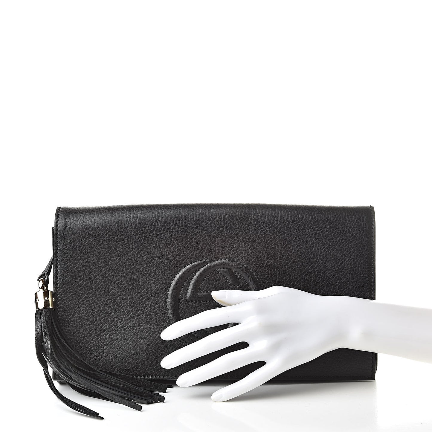 Pebbled Calfskin Medium Soho Clutch Black