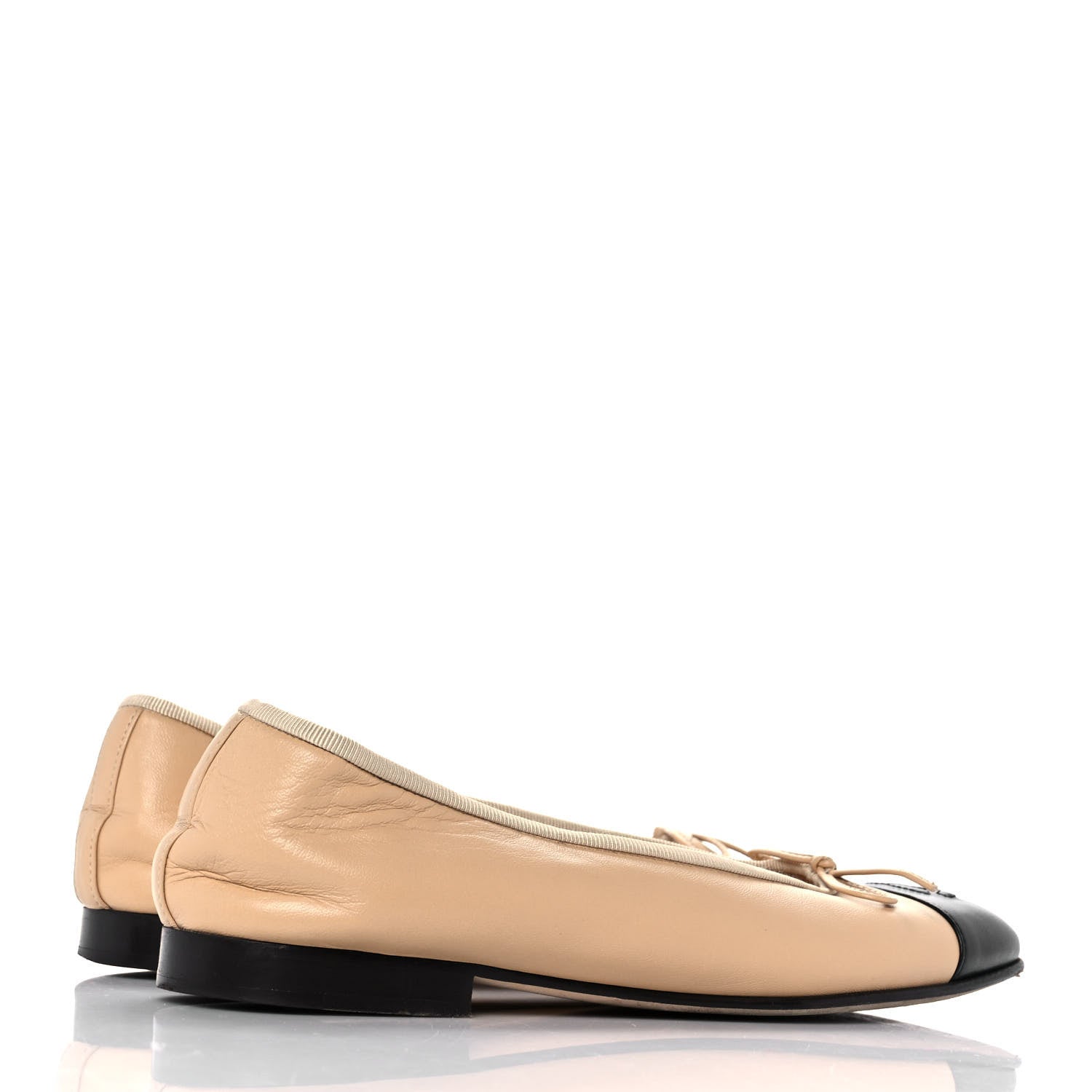 Chanel Lambskin Cap Toe CC Ballerina Flats 38.5 Beige Black 4 of 8