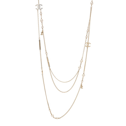 Chanel Pearl Crystal CC Long Layered Necklace Gold 1 of 4
