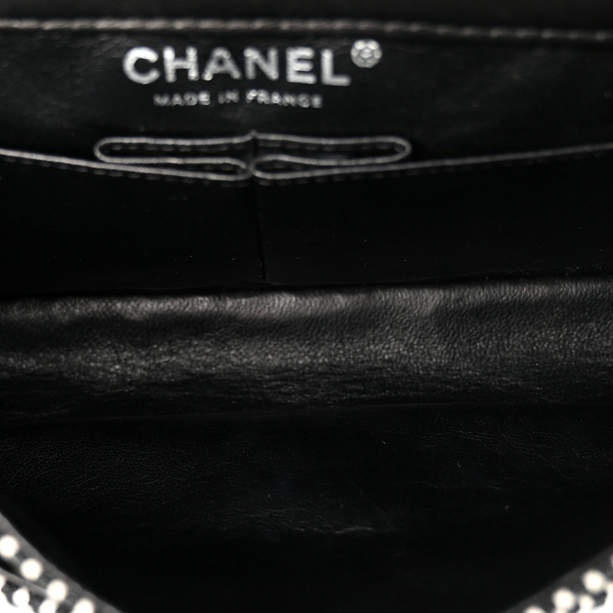 Chanel Canvas Sequin Stripe Medium Double Flap Black White 5 of 12