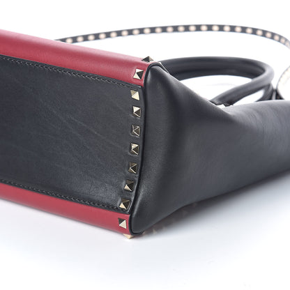 Valentino Garavani Vitello Bi-Color Rockstud Double Handle Tote Scarlet Black 9 of 9