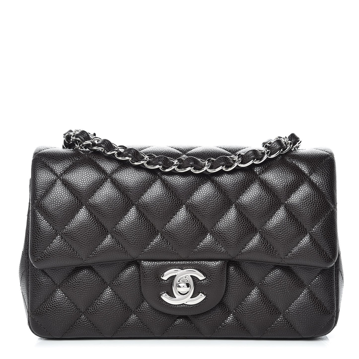 Caviar Quilted Mini Rectangular Flap Dark Brown