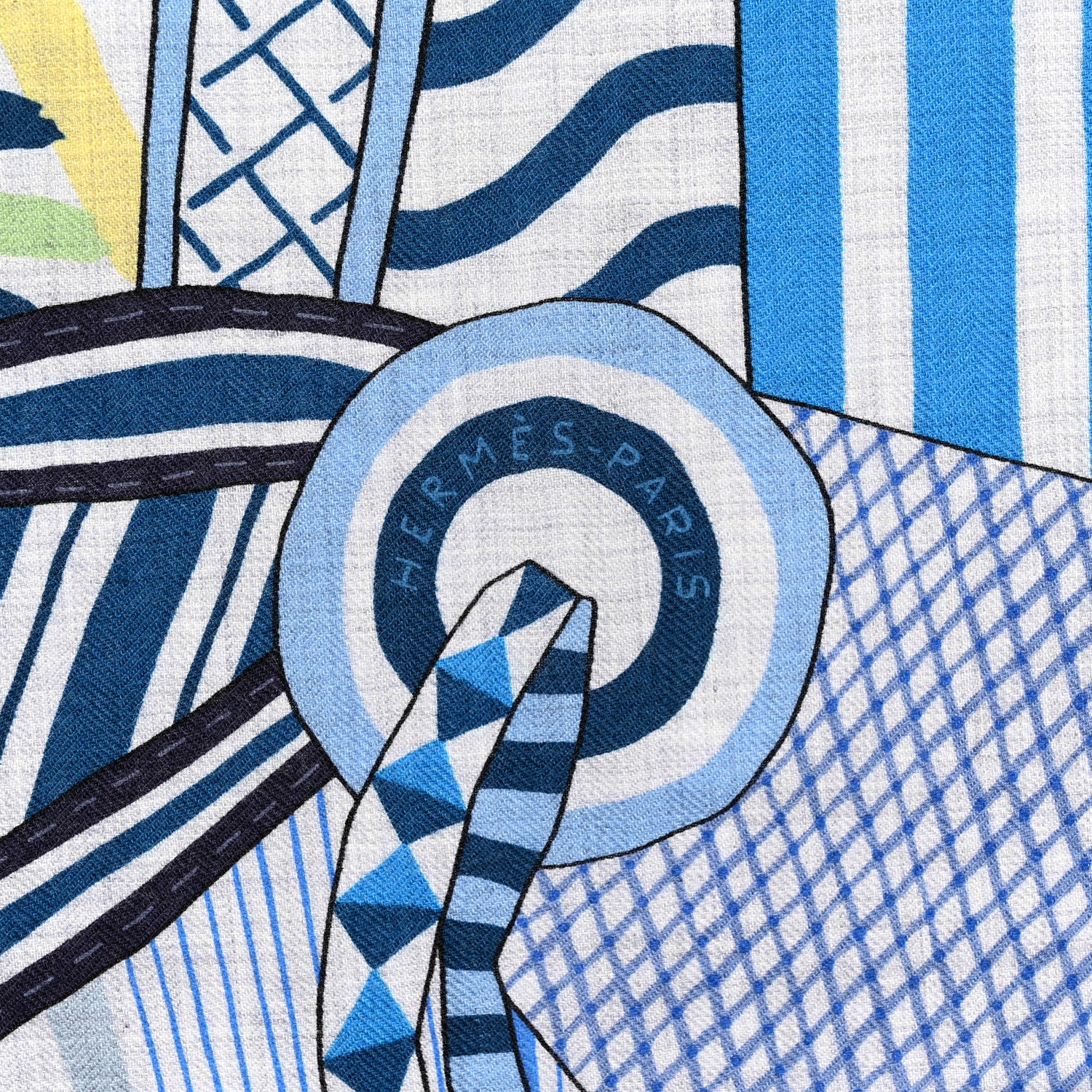 Hermes Cashmere Silk La Selle Imaginaire Shawl 140 Gris Chine Bleu 2 of 3