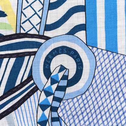 Hermes Cashmere Silk La Selle Imaginaire Shawl 140 Gris Chine Bleu 2 of 3