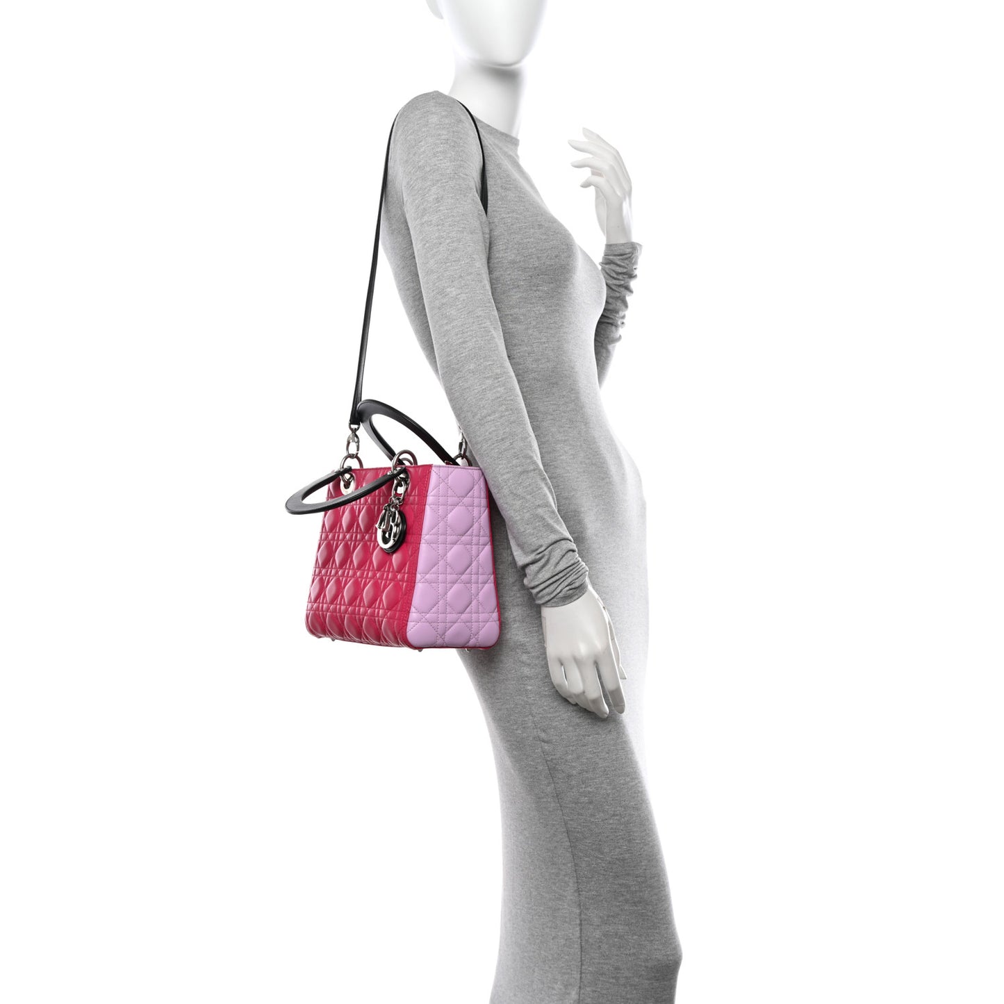 Lambskin Cannage Medium Tri-Color Lady Dior Fuchsia Anemone Black