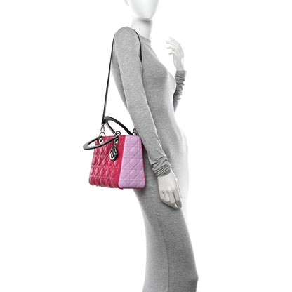 Christian Dior Lambskin Cannage Medium Tri-Color Lady Dior Fuchsia Anemone Black 3 of 10
