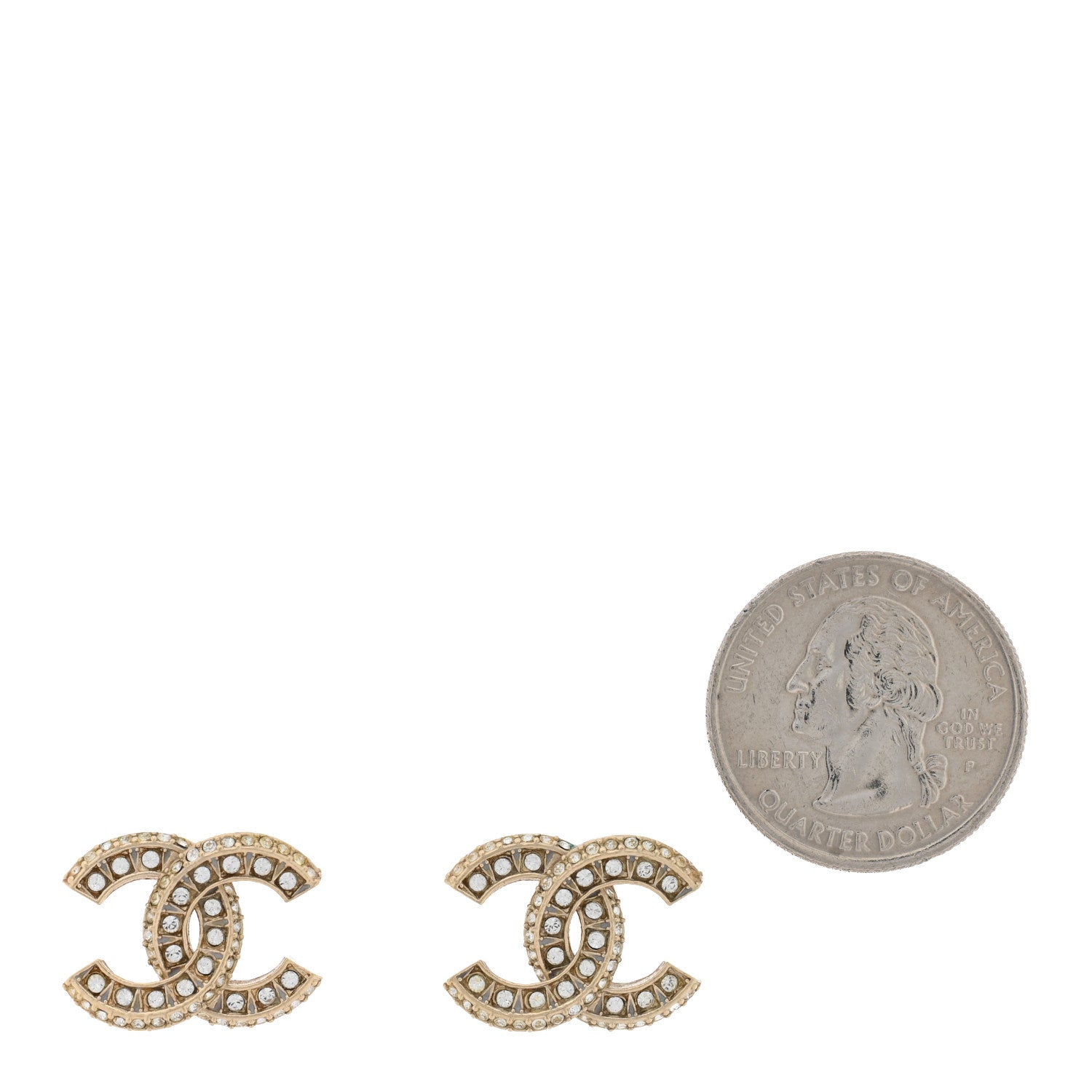 Chanel Crystal Timeless CC Earrings Light Gold 2 of 5