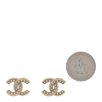 Chanel Crystal Timeless CC Earrings Light Gold 2 of 5