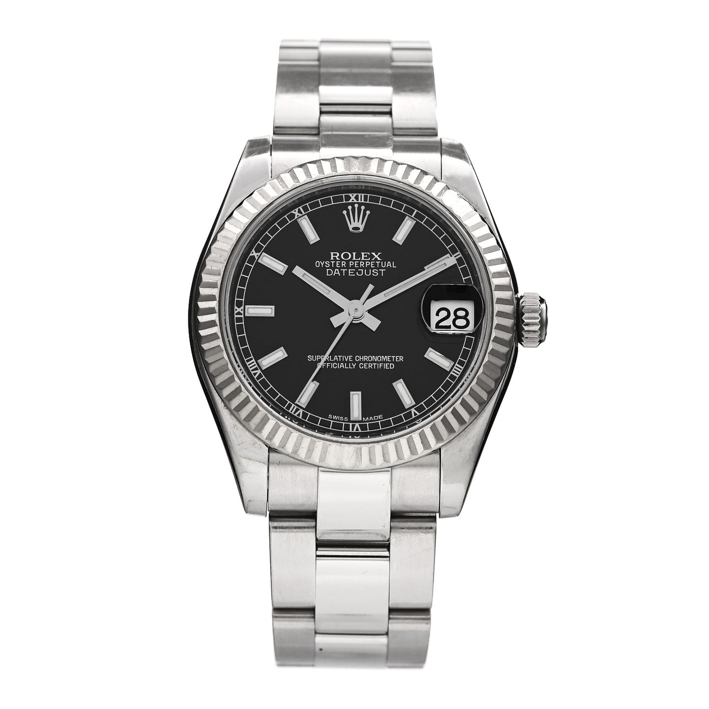 Stainless Steel 18K White Gold 31mm Oyster Perpetual Datejust Watch Black 178274