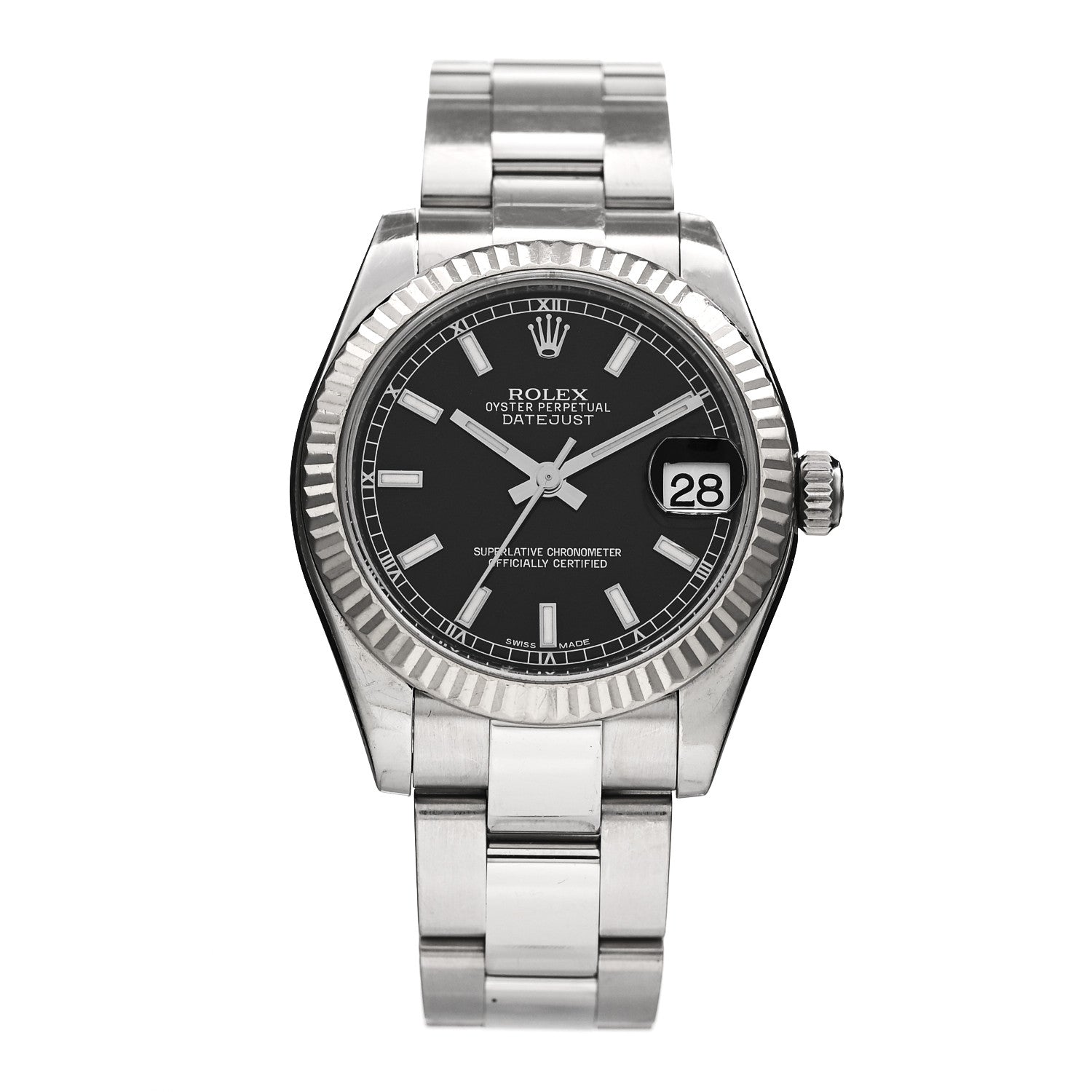 Rolex Stainless Steel 18K White Gold 31mm Oyster Perpetual Datejust Watch Black 178274 1 of 4