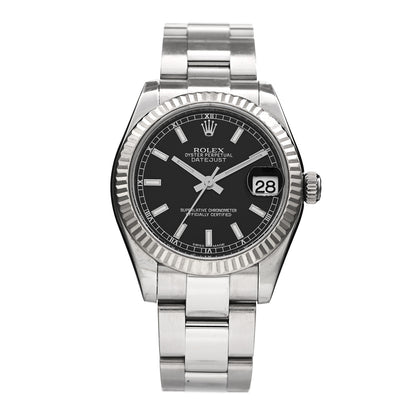 Rolex Stainless Steel 18K White Gold 31mm Oyster Perpetual Datejust Watch Black 178274 1 of 4