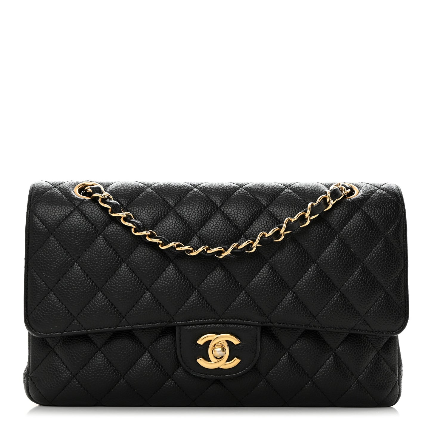 Caviar Quilted Medium Double Flap Black