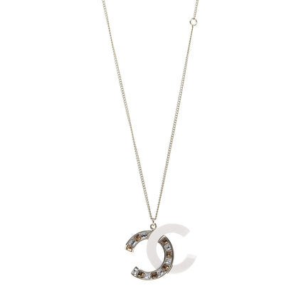 Chanel Resin Crystal Baguette CC Necklace Gold White 1 of 6