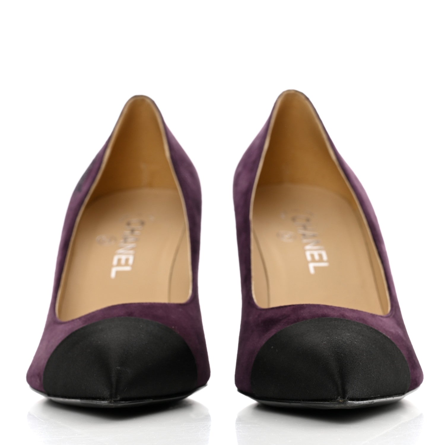 Chanel Suede Satin Cap Toe Pumps Dark 40 Purple Black 2 of 12