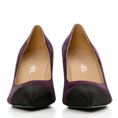Chanel Suede Satin Cap Toe Pumps Dark 40 Purple Black 2 of 12