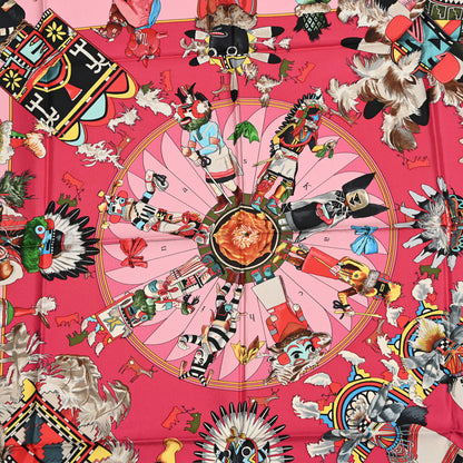 Hermes Silk Kachinas Wash Scarf 90 Rose Vert 5 of 5