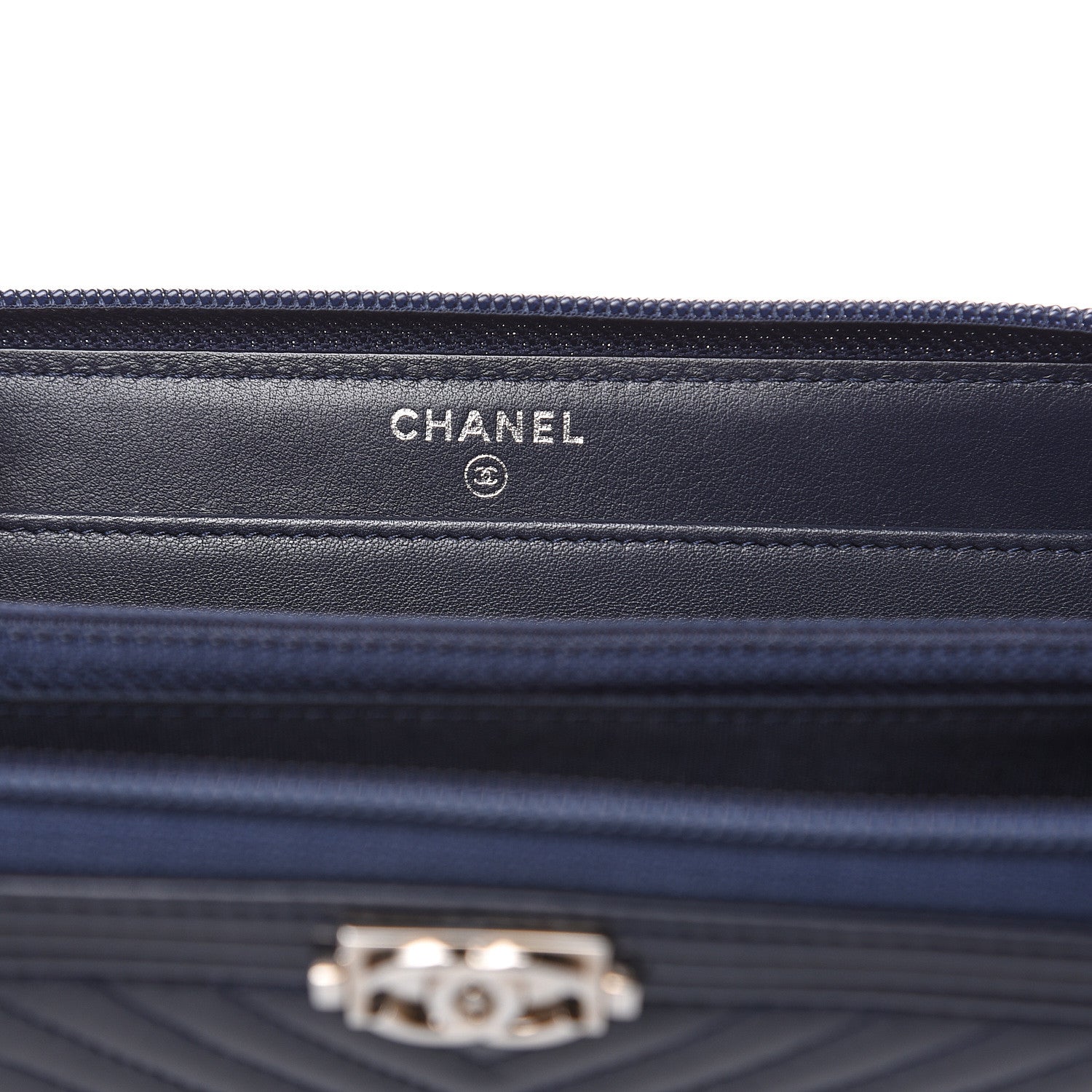 Chanel Lambskin Chevron Zip Around Boy Wallet Blue 6 of 9