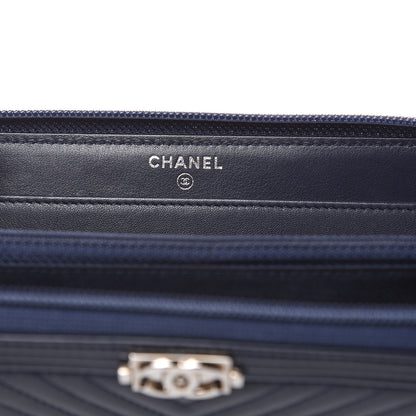 Chanel Lambskin Chevron Zip Around Boy Wallet Blue 6 of 9