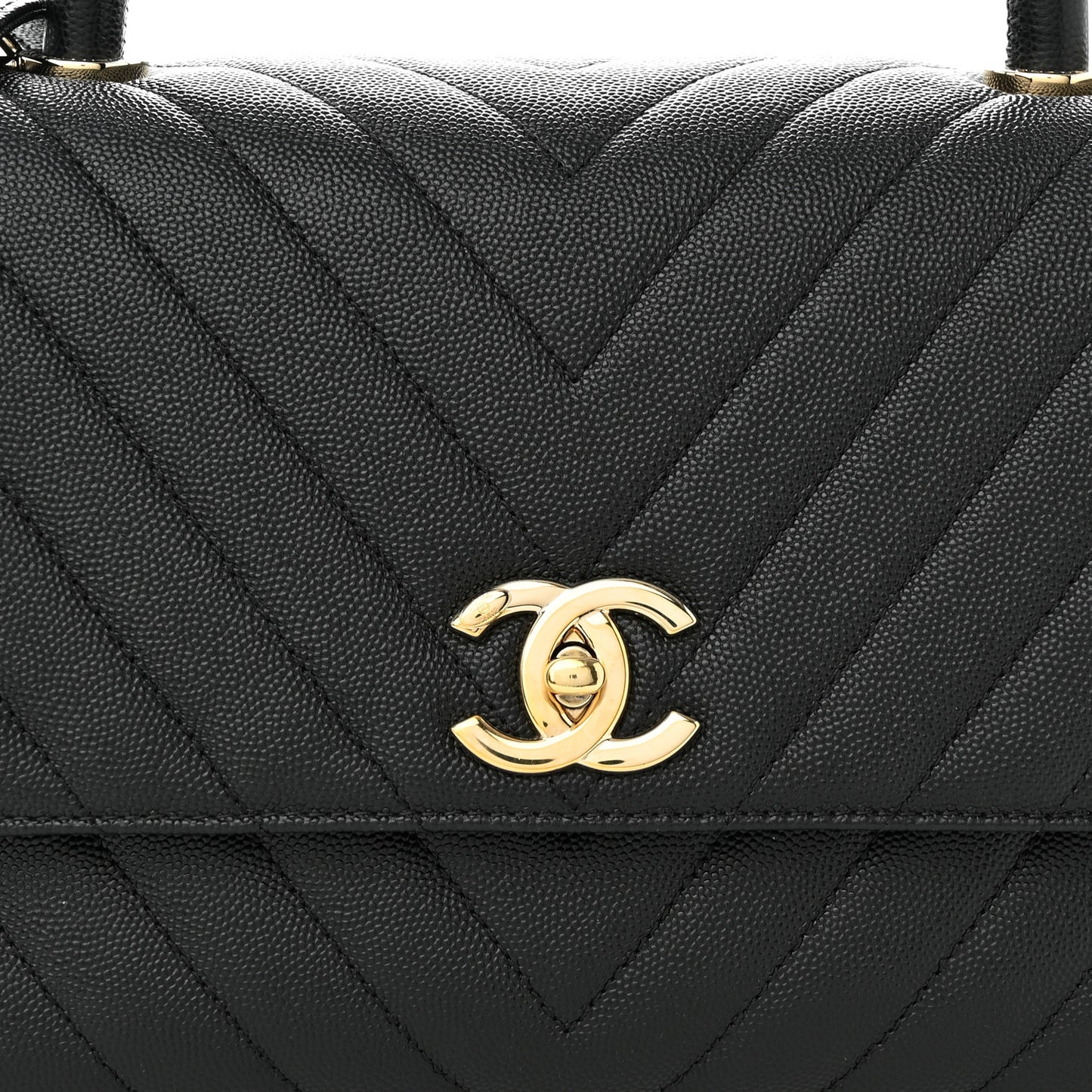 Caviar Chevron Quilted Small Coco Handle Flap Black