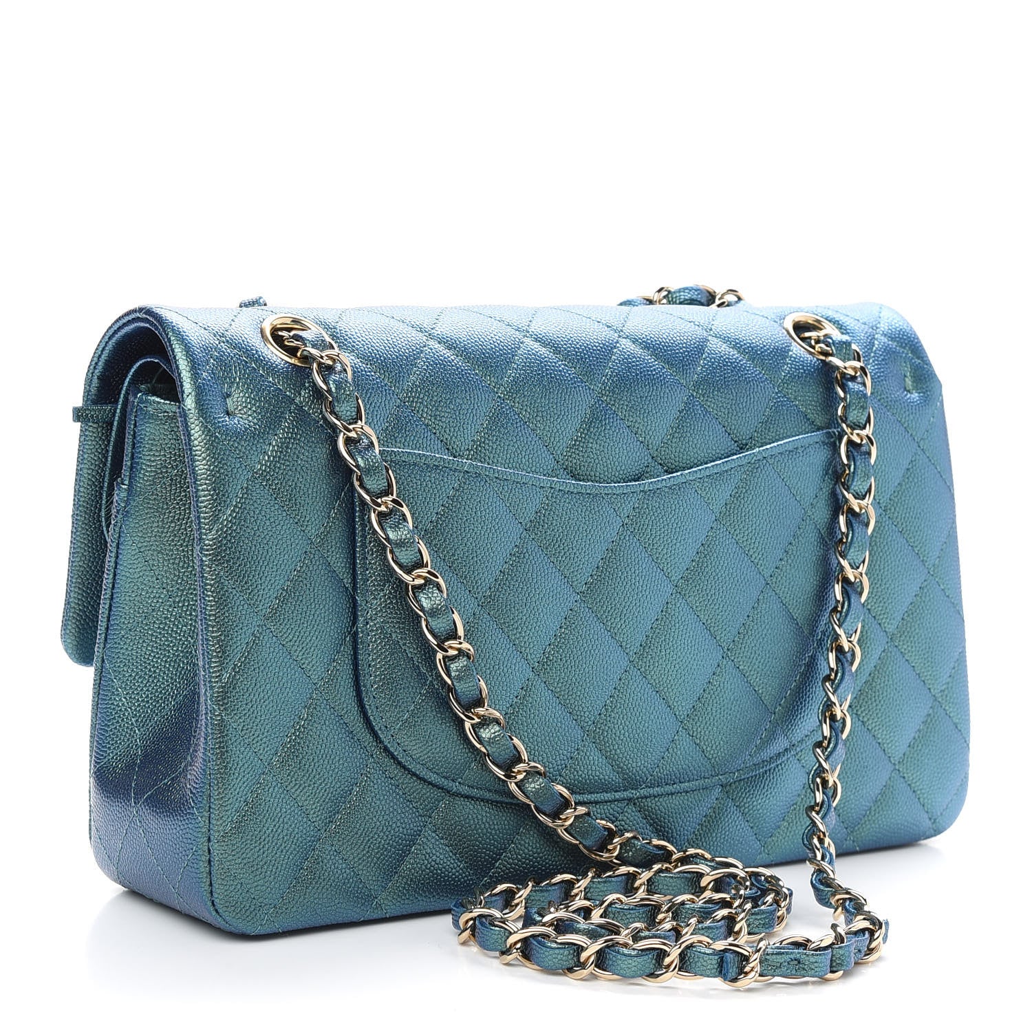Chanel Iridescent Caviar Quilted Medium Double Flap Green 3 of 9