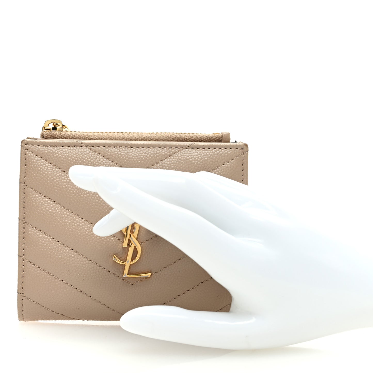 Grain De Poudre Matelasse Chevron Monogram Zipped Two-Part Wallet Dark Beige