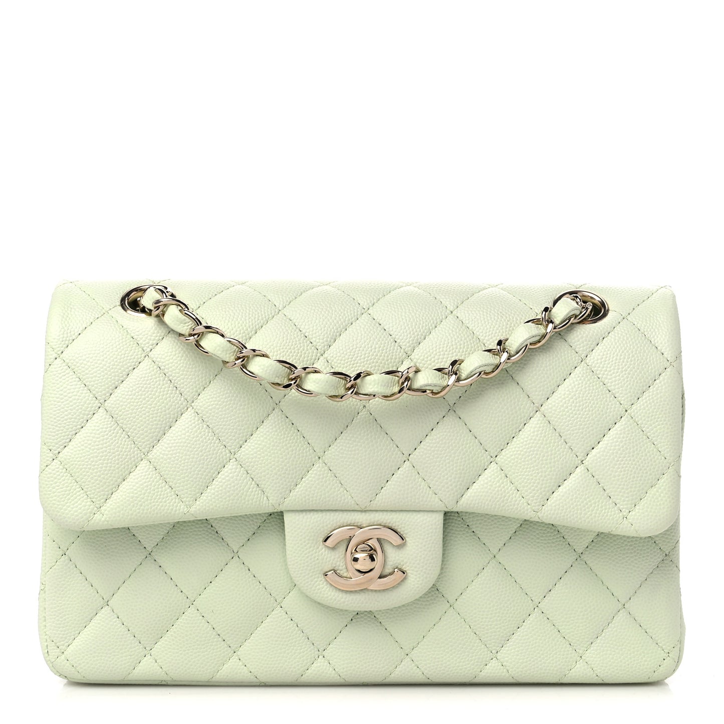 Caviar Quilted Small Double Flap Light Green