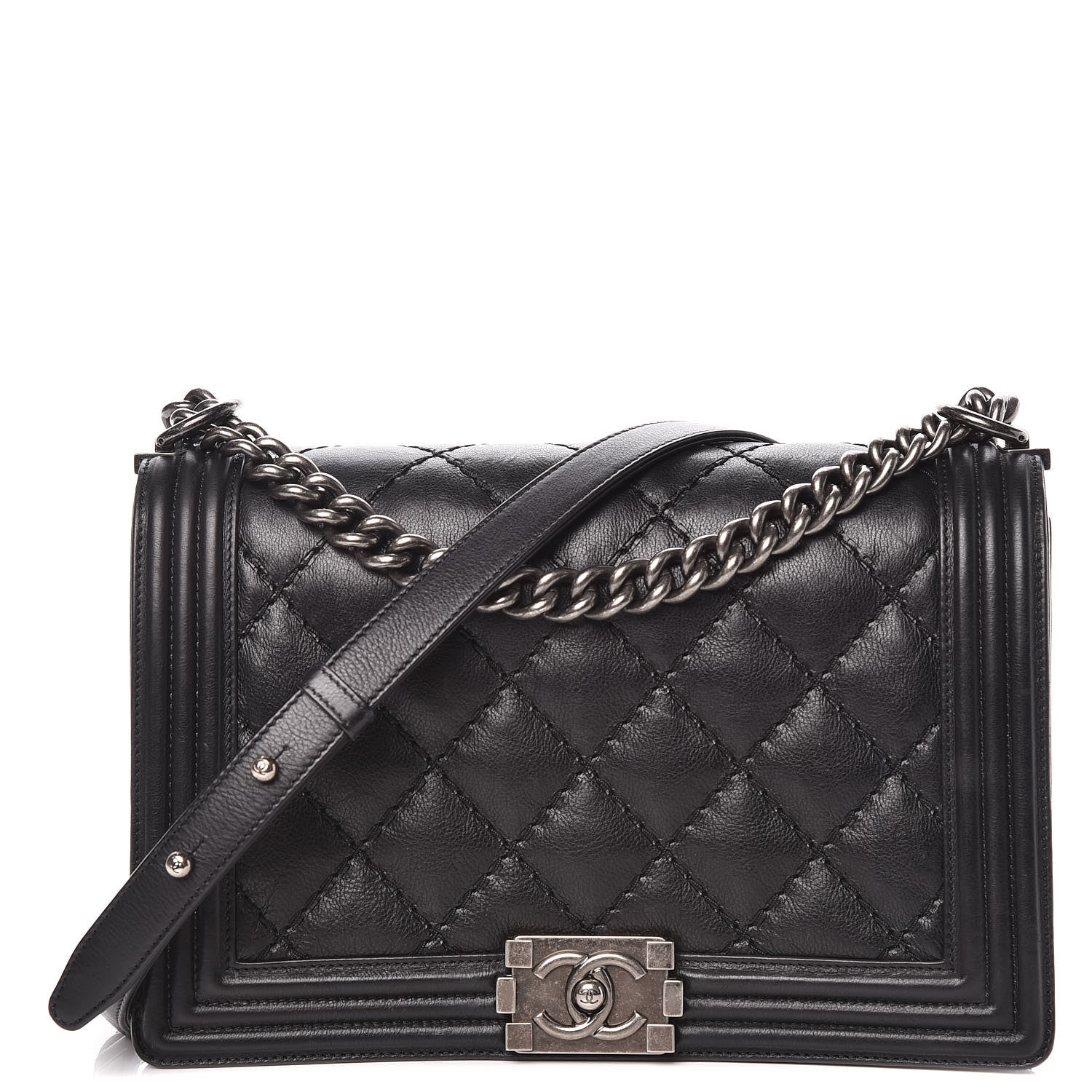 Chanel Calfskin Quilted Double Stitch New Medium Boy Flap Black 1 of 11