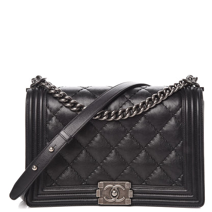 Chanel Calfskin Quilted Double Stitch New Medium Boy Flap Black 1 of 11