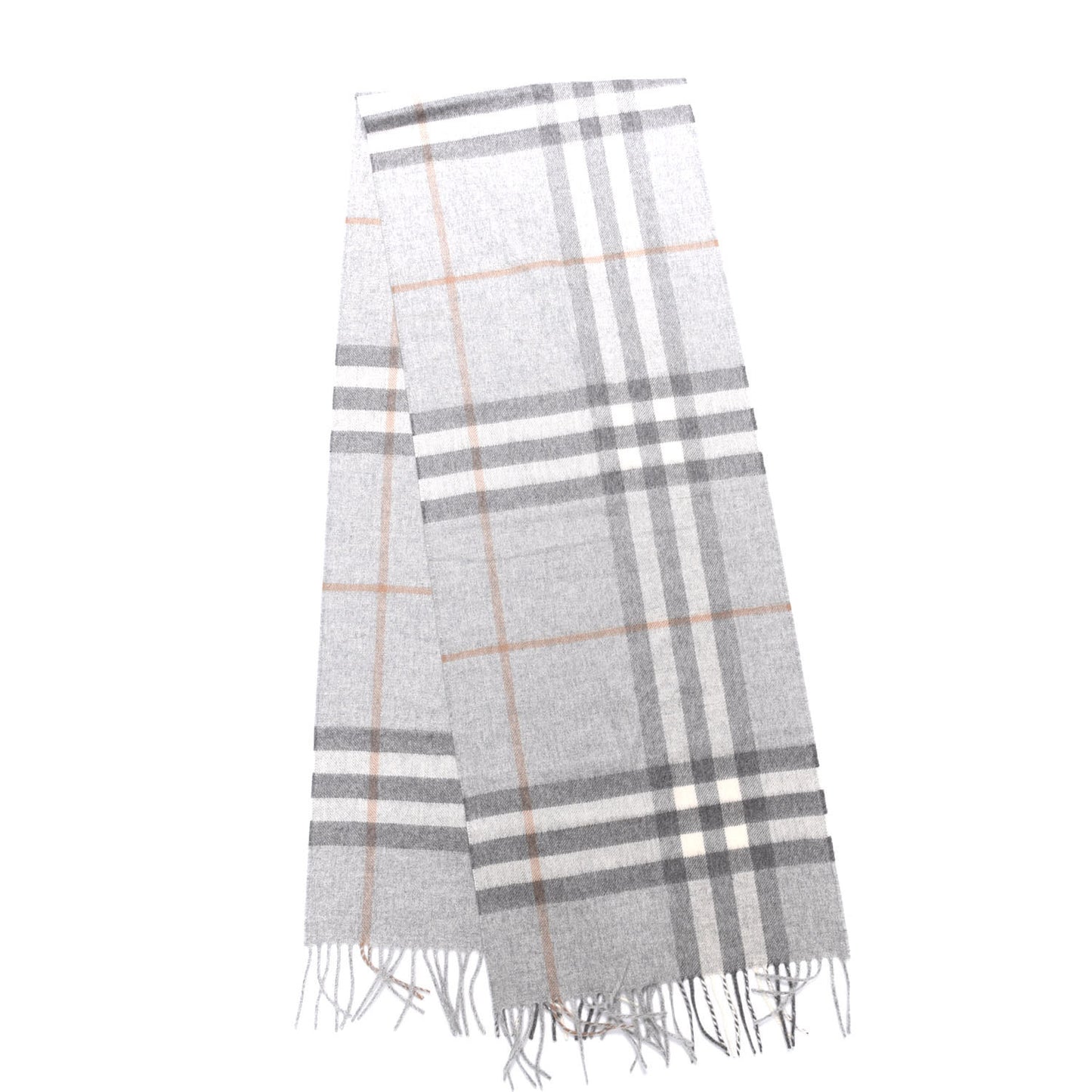 Cashmere Giant Check Fringe Scarf Light Grey