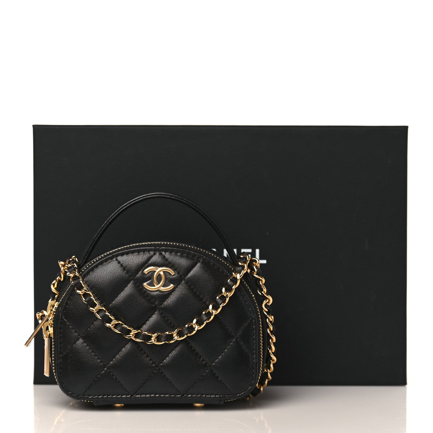 Chanel Lambskin Quilted Mini Chic Riviera Top Handle Vanity Case Black 9 of 9