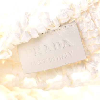 Prada Yarn Raffia Effect Crochet Logo Embroidered Tote Bag White 4 of 4