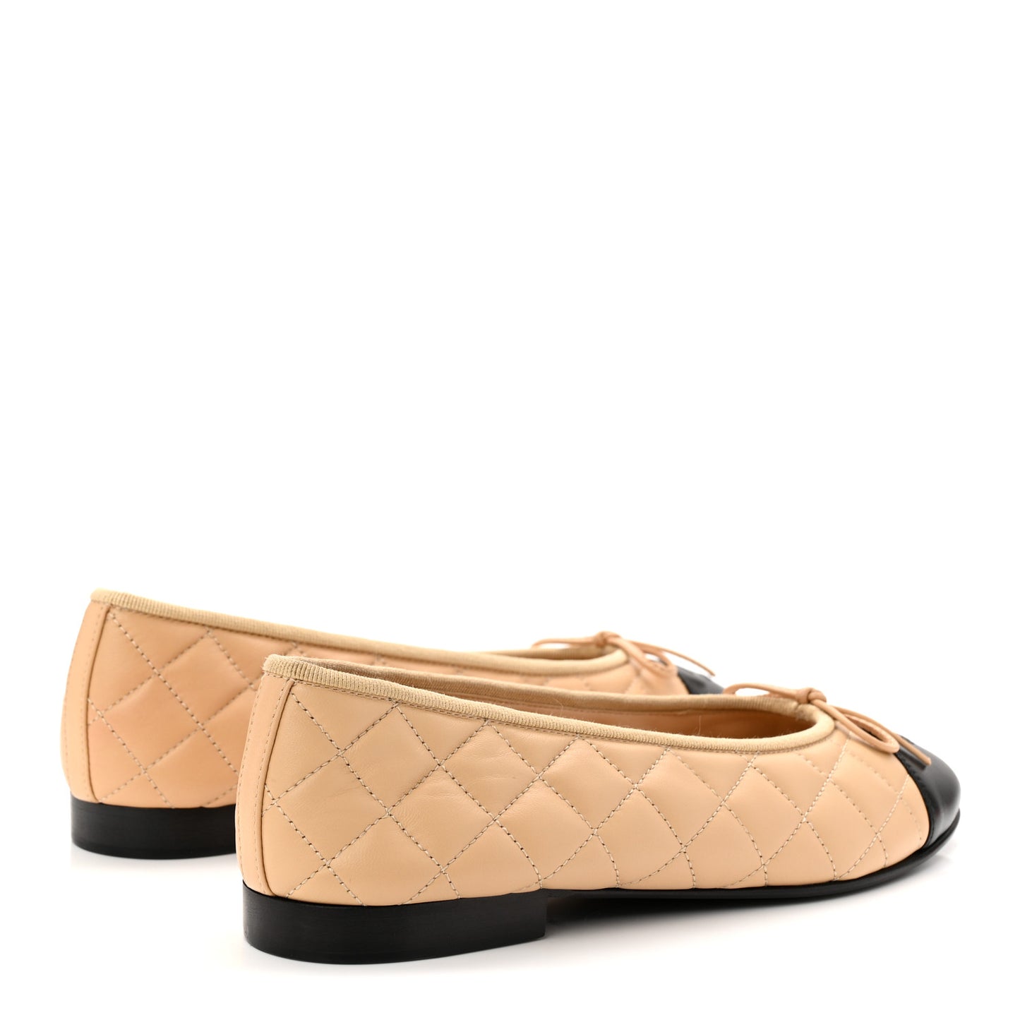 Lambskin Quilted CC Cap Toe Ballerina Flats 37.5 Beige Black