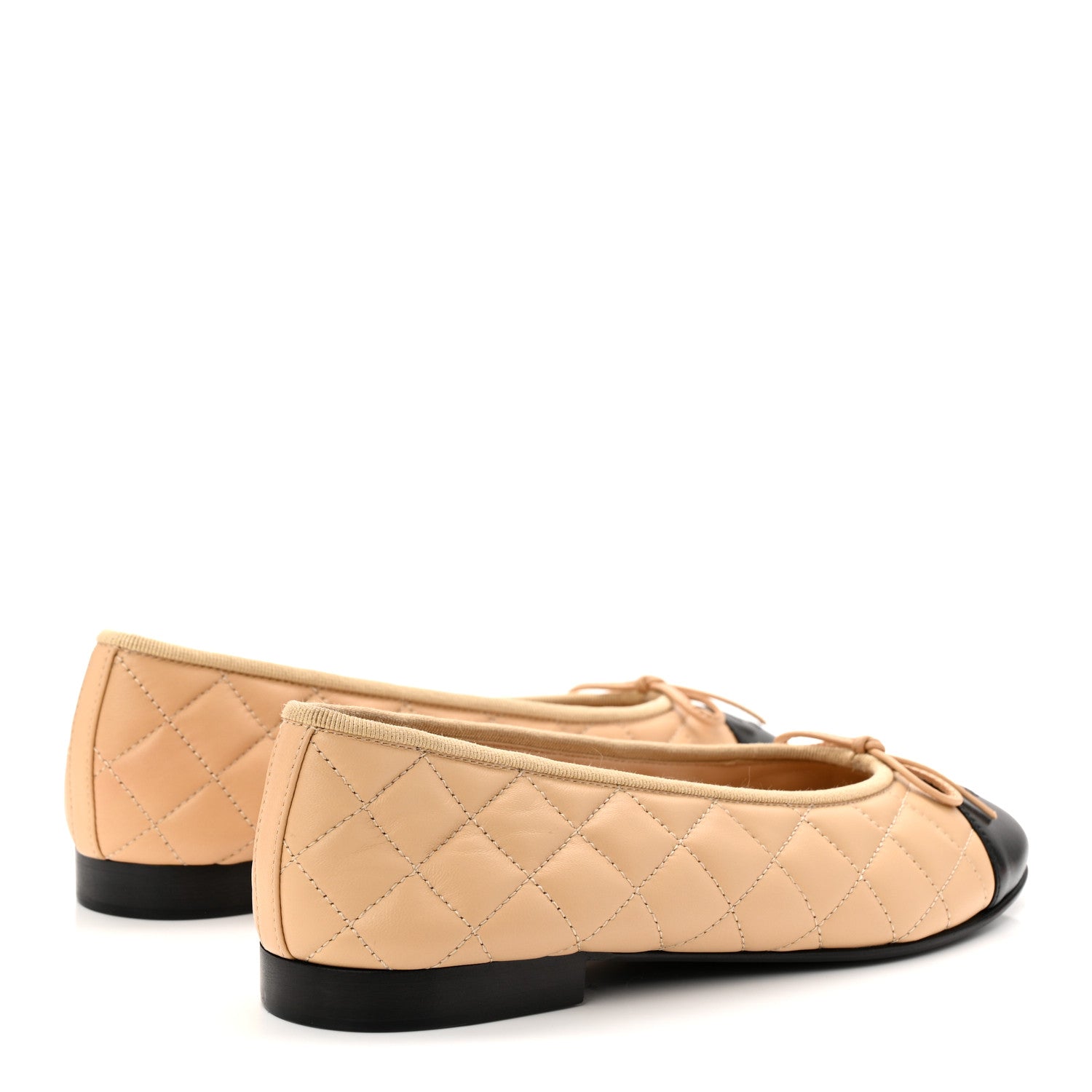 Chanel Lambskin Quilted CC Cap Toe Ballerina Flats 37.5 Beige Black 5 of 10