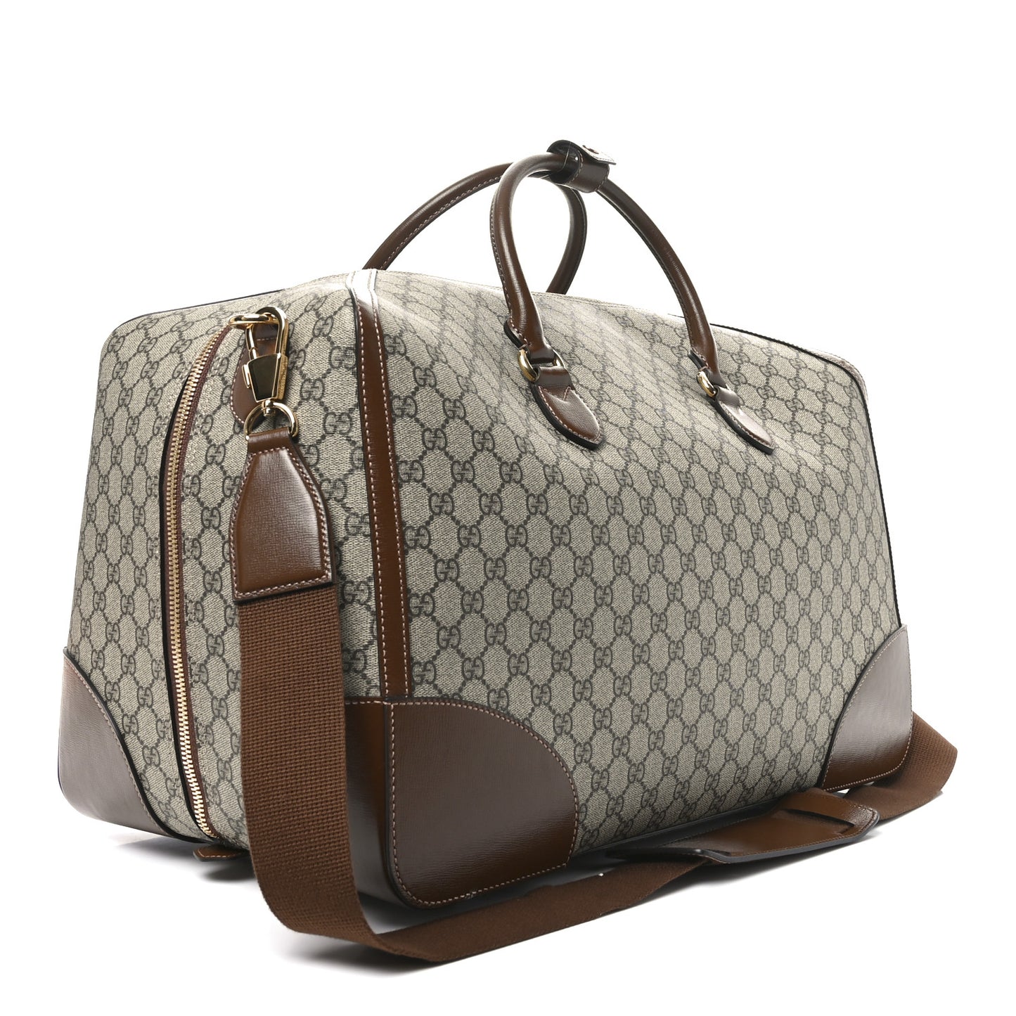 GG Supreme Monogram Azalea Calfskin Retro Interlocking G Large Duffle Bag Beige Ebony Brown Sugar