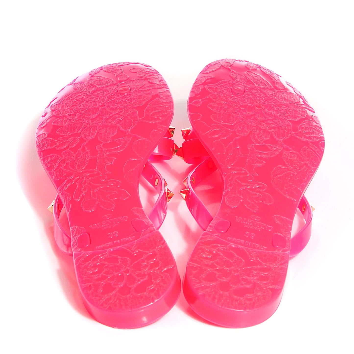 PVC Jelly Rockstud Bow Thong Sandals 39 Fuxia Fluo