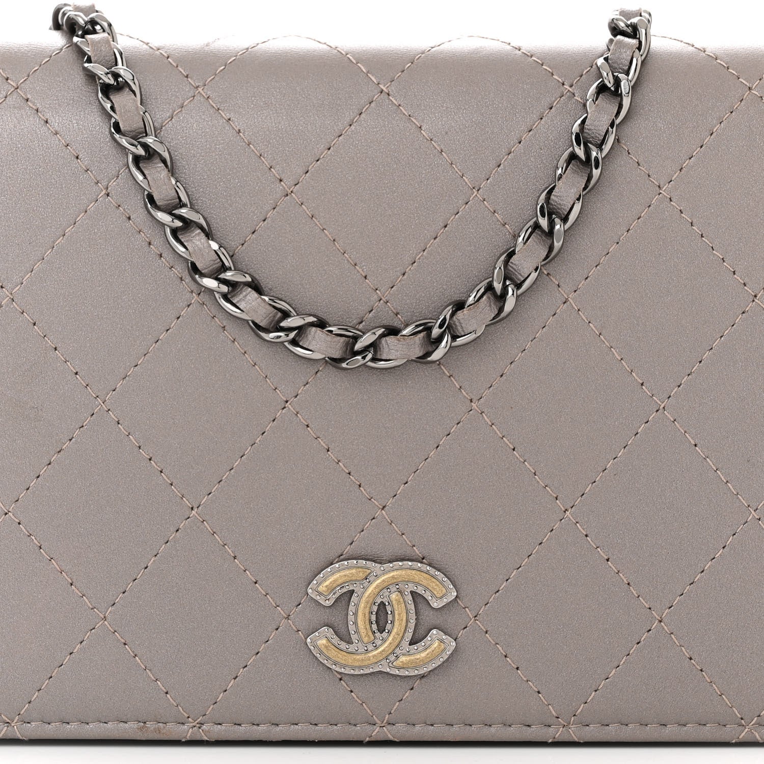Chanel Calfskin Resin Stitched Wallet On Chain WOC Grey 9 of 13