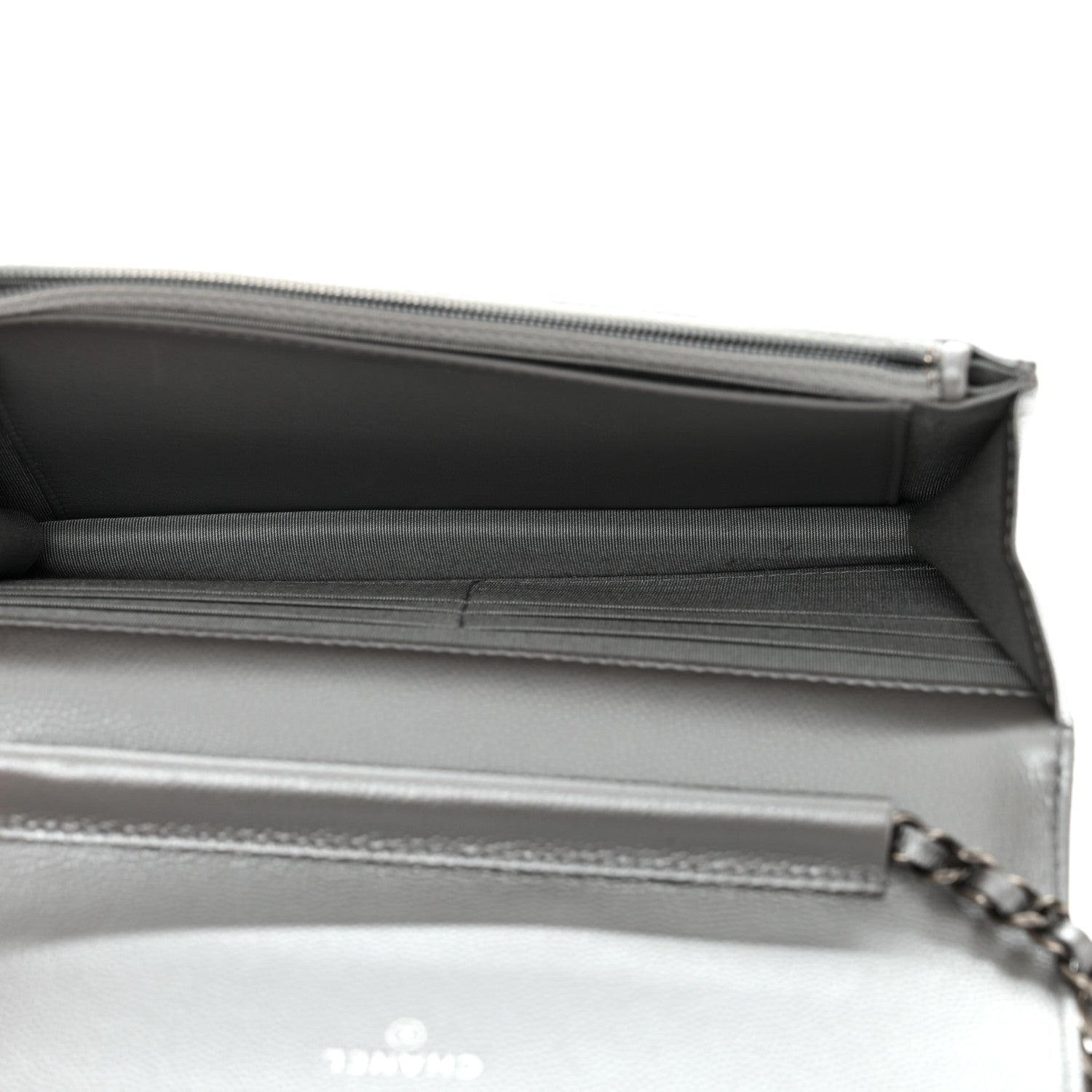 Chanel Metallic Caviar Chevron Quilted Boy Wallet On Chain WOC Silver 5 of 12