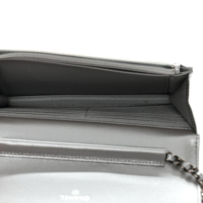 Chanel Metallic Caviar Chevron Quilted Boy Wallet On Chain WOC Silver 5 of 12